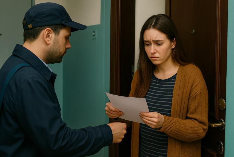 Женщина получает квитанцию