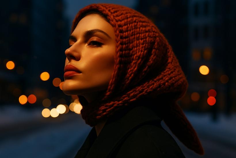 Девушка в вязанной косынке