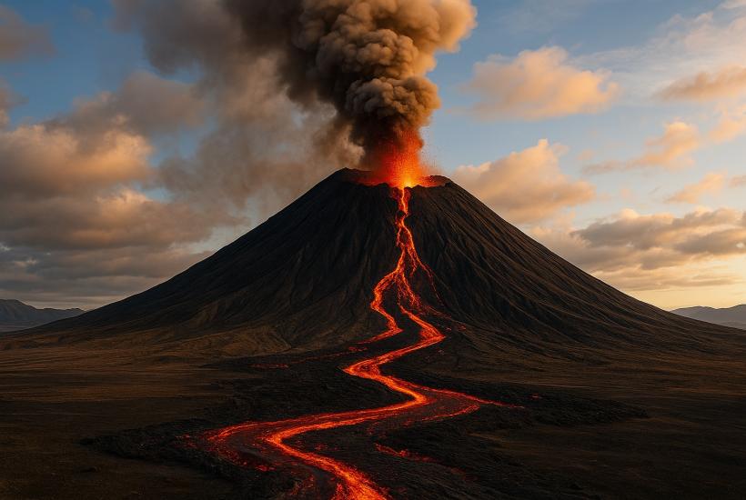 вулкан с черной лавой