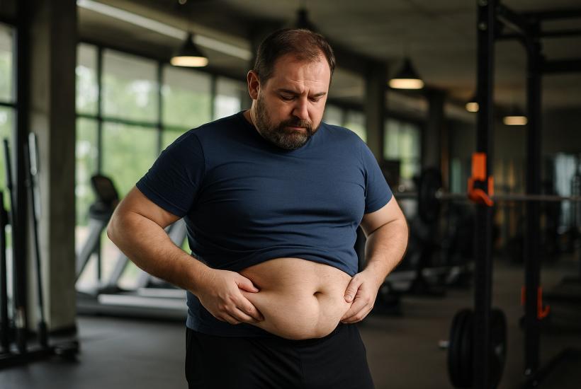 Мужчина с животом в спортзале