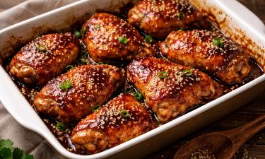 Курица в соевом маринаде готовится 35 — 40 минут при 200 °C