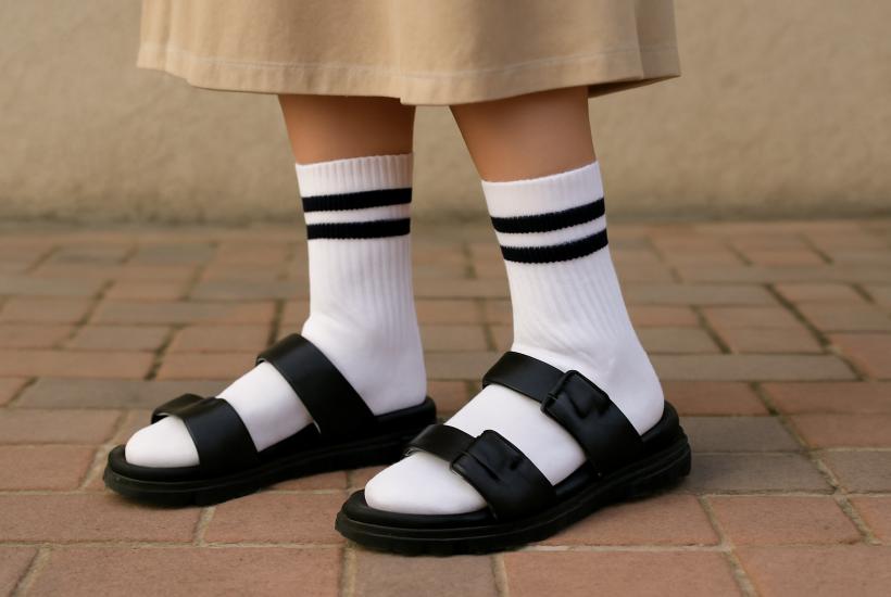 Ноги девушки в сандалиях с носками
