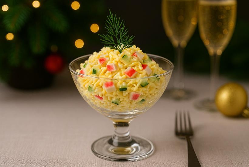 Новогодний сала с крабовыми палочками