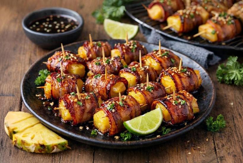 Рулетики с беконом и ананасом