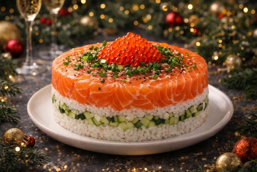 Суши-торт Филадельфия собирается за 10 минут из простых продуктов