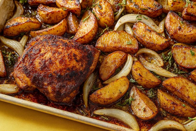 Запечённая курица с картофелем и луком