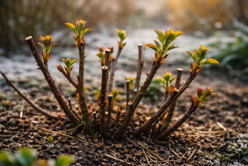 Ростки роз весной