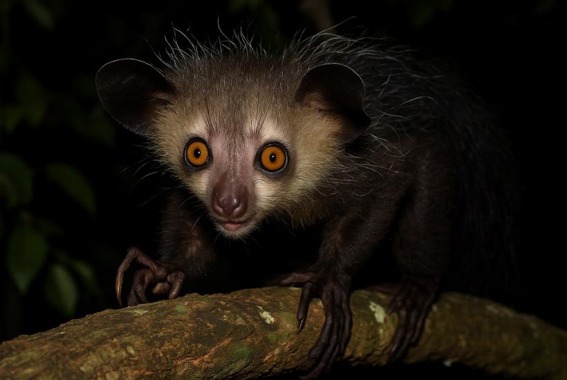 Айе-айе на ветке ночью