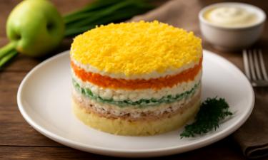 Охлаждение салата "Мимоза" стабилизирует структуру всех слоев