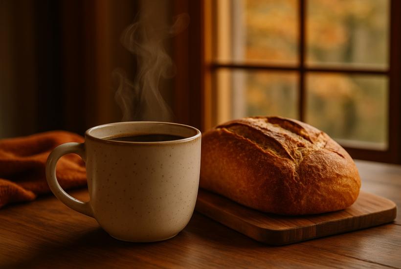 Домашнее утро с кофе и хлебом