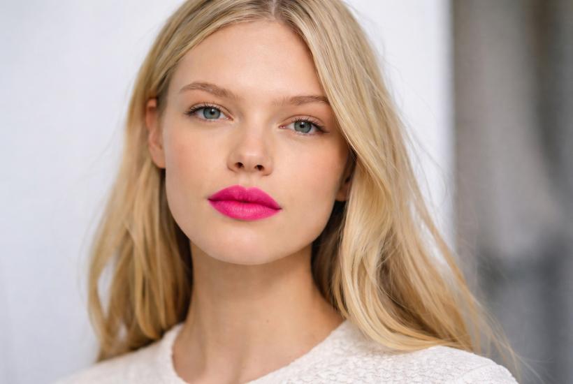 Девушка с розовой помадой