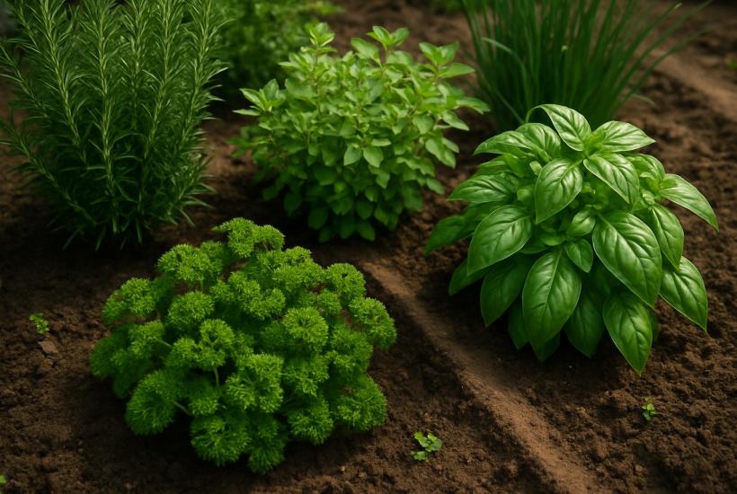 Пряные травы на грядке