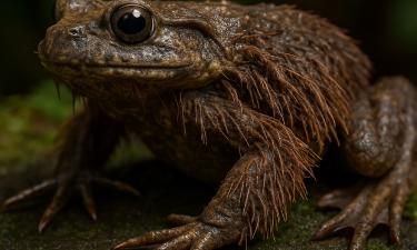 Волосатая лягушка ломает себе пальцы, чтобы выпустить костяные когти для защиты
