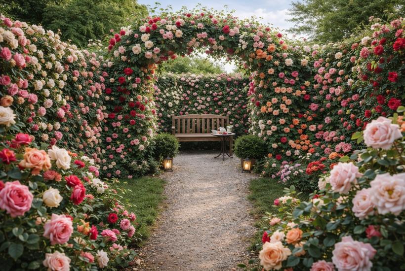Сад с аркой из роз