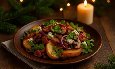 Салат "Танцуют все" рекомендуется подавать в тёплом виде