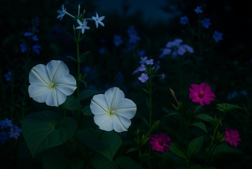 Ночной сад с цветами