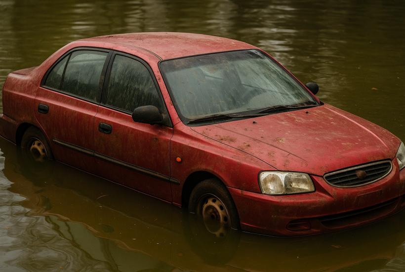 Утопленный автомобиль после наводнения