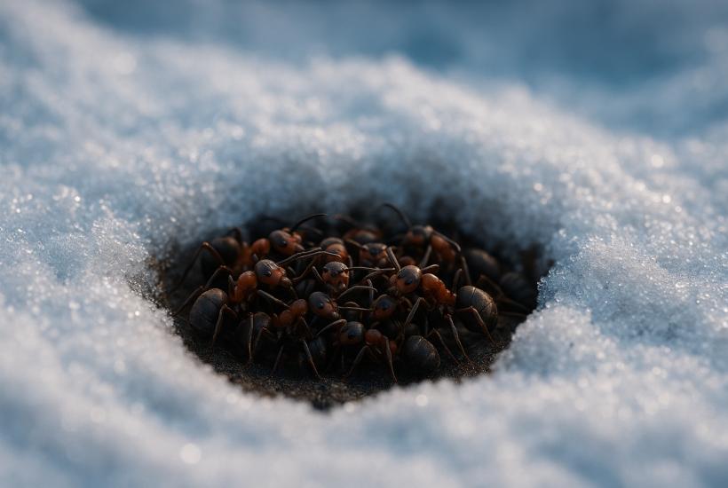 Муравьи зимой в снегу