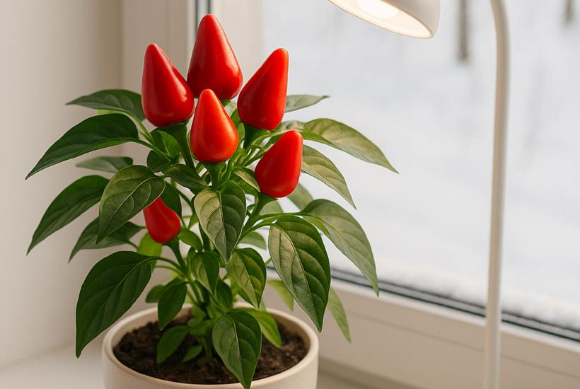 Перец на подоконнике зимой