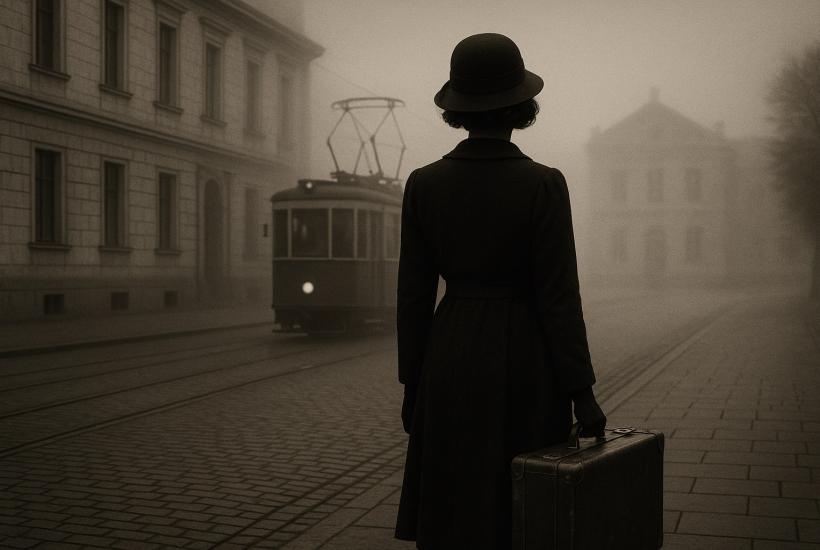 Женщина на туманной улице