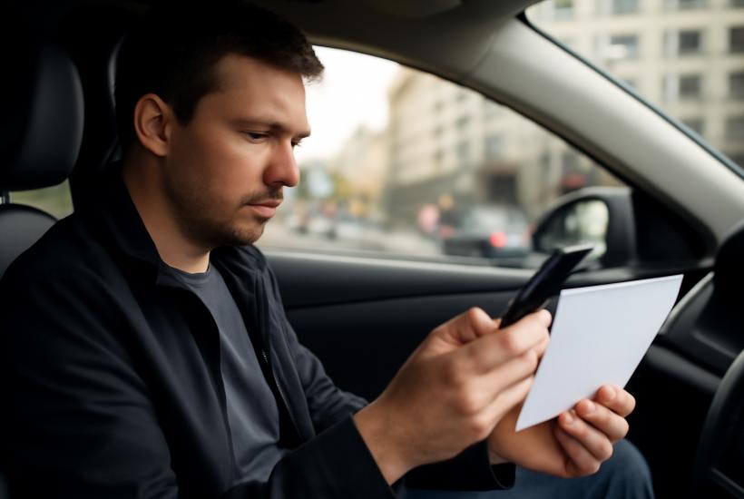 Водитель проверяет документы в автомобиле