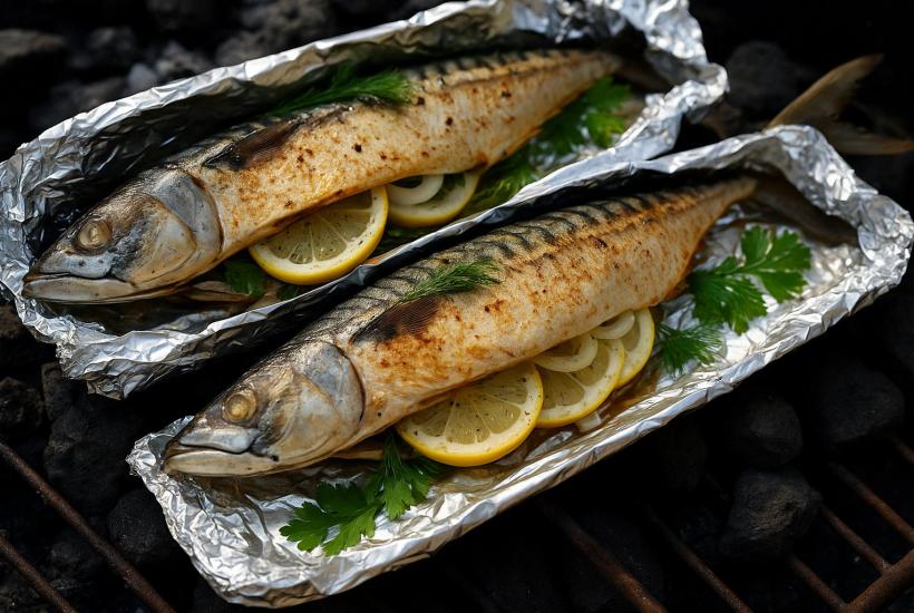 Скумбрия в фольге на углях