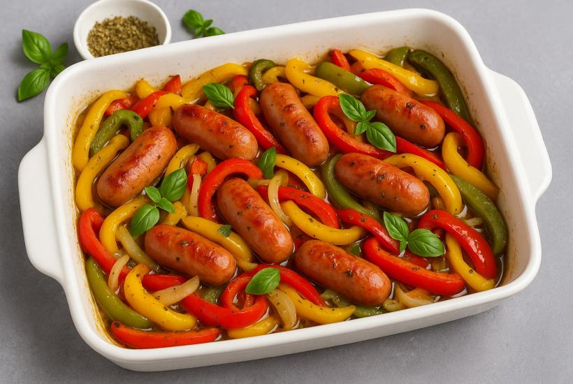 Сосиски с перцами и луком Сосиски с перцами и луком