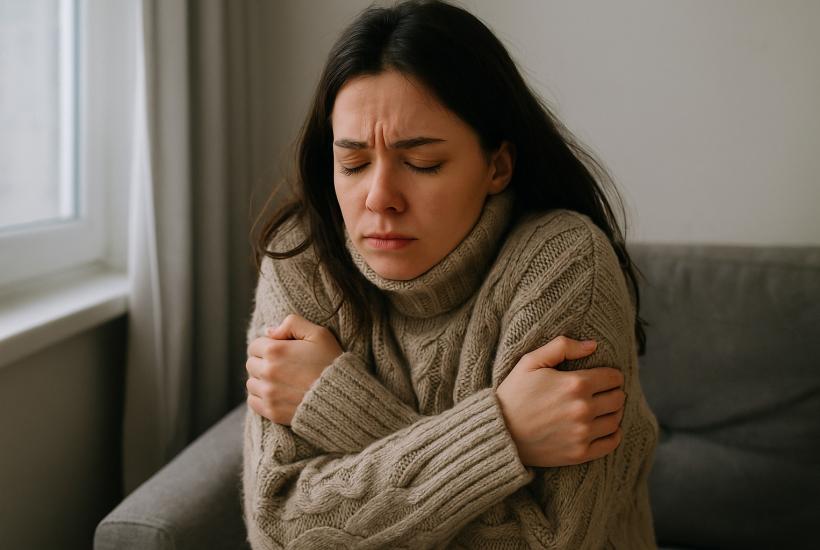 Девушка мёрзнет дома