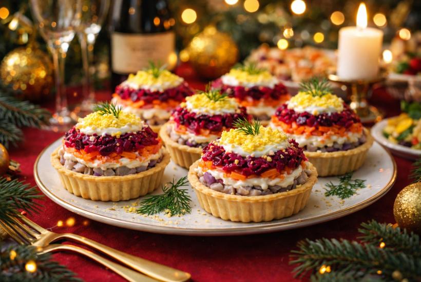 Тарталетки с сельдью под шубой