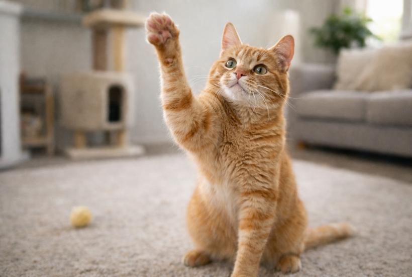 Кошка с поднятой лапой