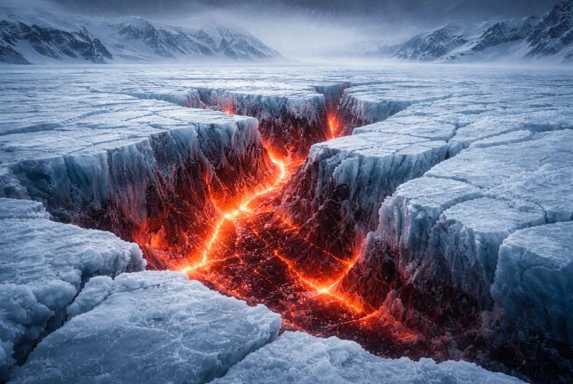 Пылающий вулкан под ледником