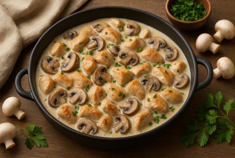 Курица в сливочном соусе с грибами