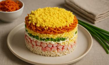 Корейская морковь повышает сочность крабового салата