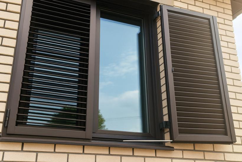 Окно с внешними жалюзи на фасаде дома