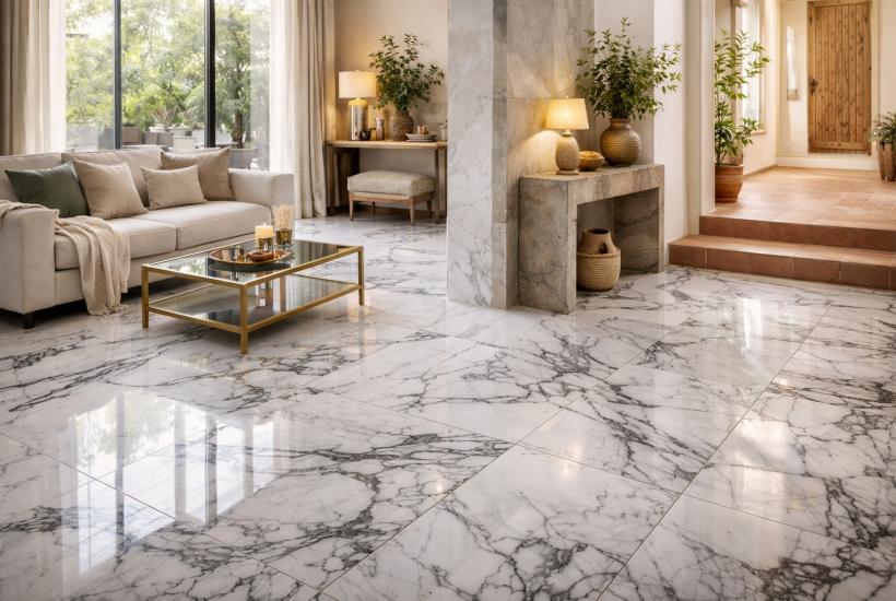 Элегантная гостиная с мраморным полом