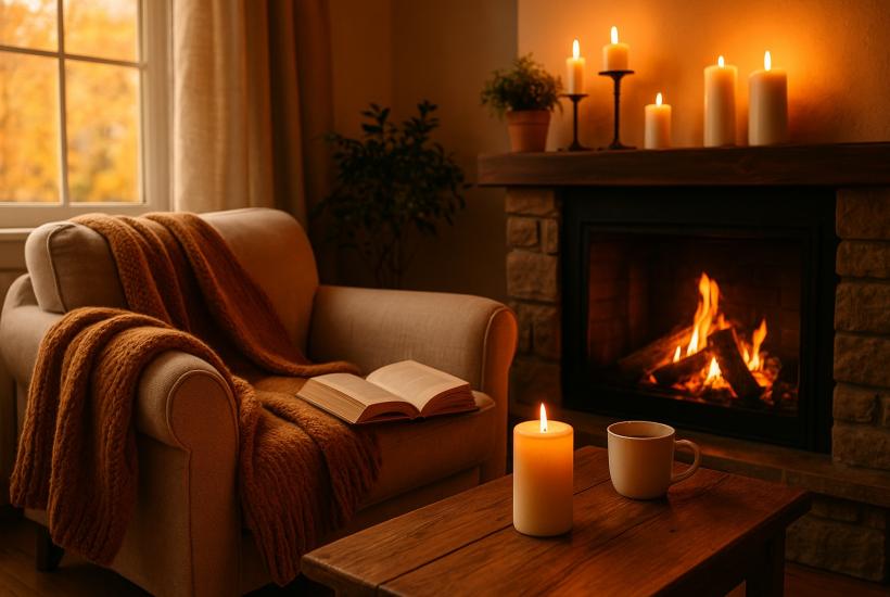 Уютный осенний отель с камином