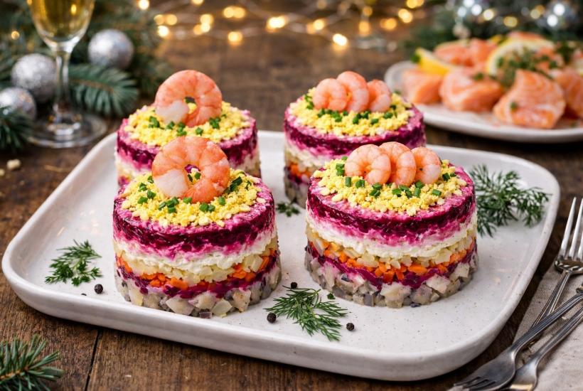 Селедка под шубой с креветками