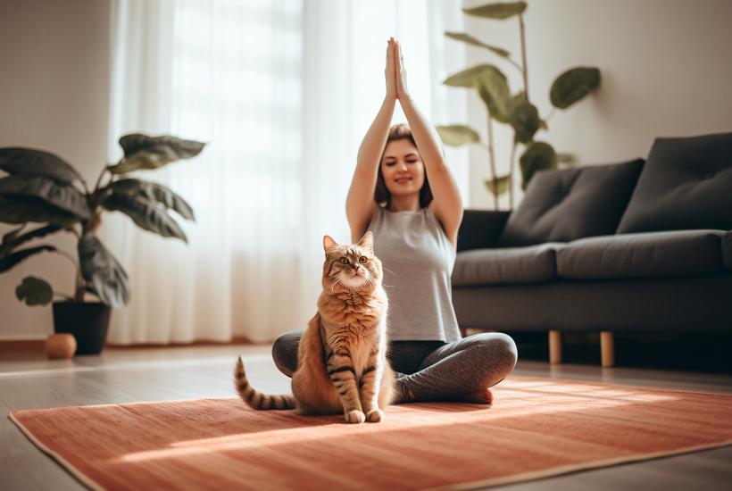 кот занимается спортом