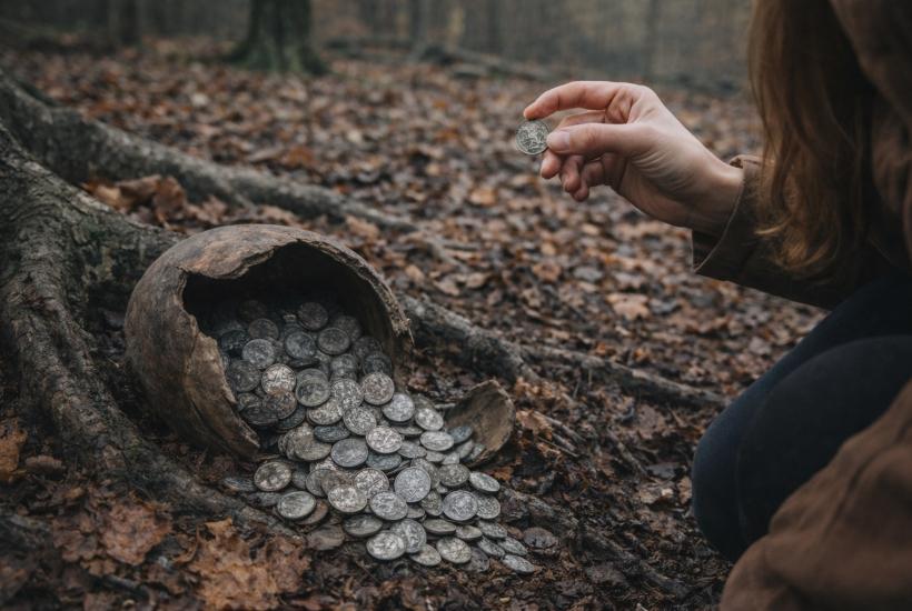 Клад древних монет в лесу
