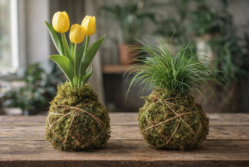 Кокедама с тюльпанами и травой