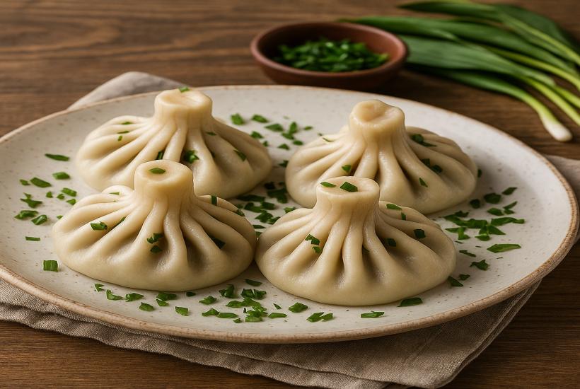 Хинкали с говядиной и диким луком