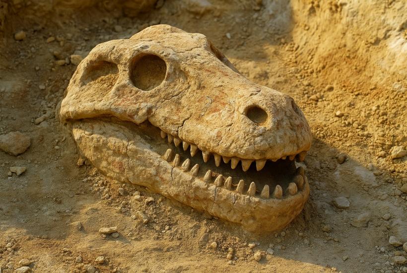 Окаменелый череп древней амфибии Эриопса, найденный в Техасе