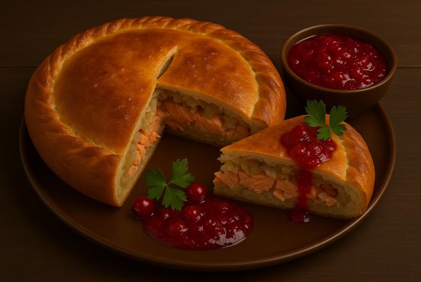 Пирог с горбушей и клюквенным соусом Пирог с горбушей и клюквенным соусом