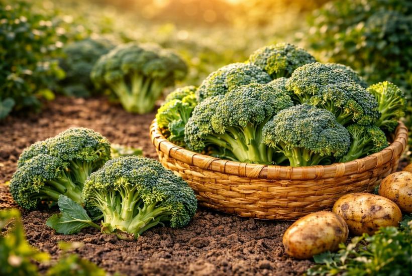 Свежий урожай брокколи в корзине