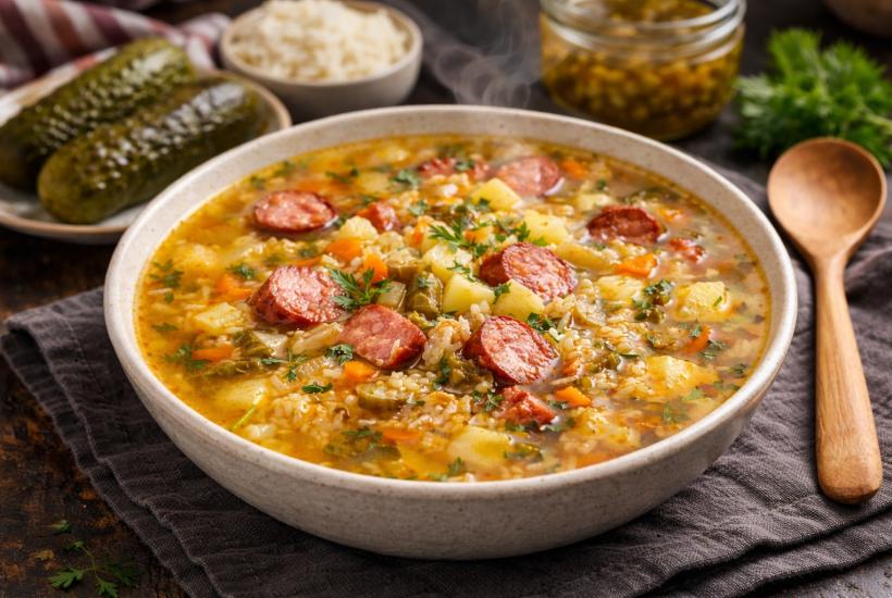 Рассольник с копчёной колбасой