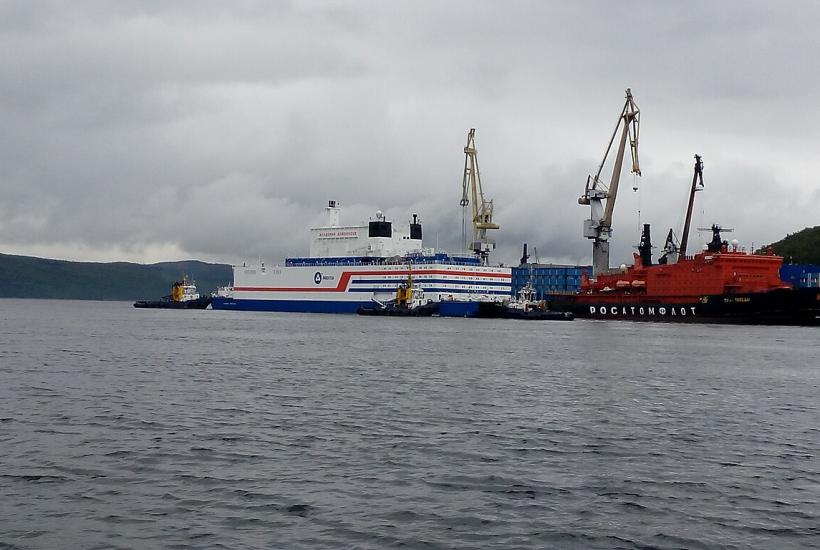 The first Russian floating nuclear power station being transported from Murmansk