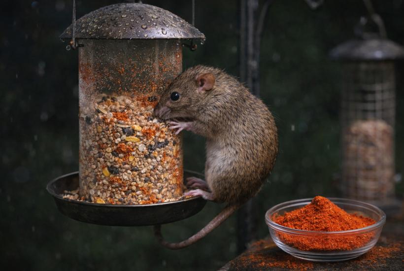 Крыса на кормушке для птиц