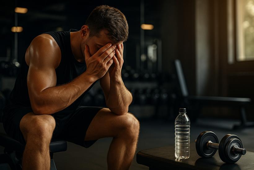Уставший спортсмен в спортзале
