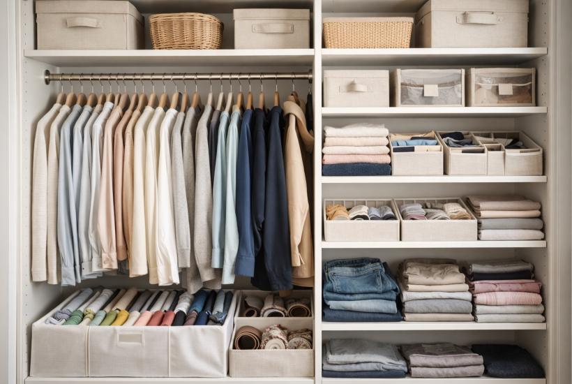 Упорядоченный шкаф с одеждой и аксессуарами