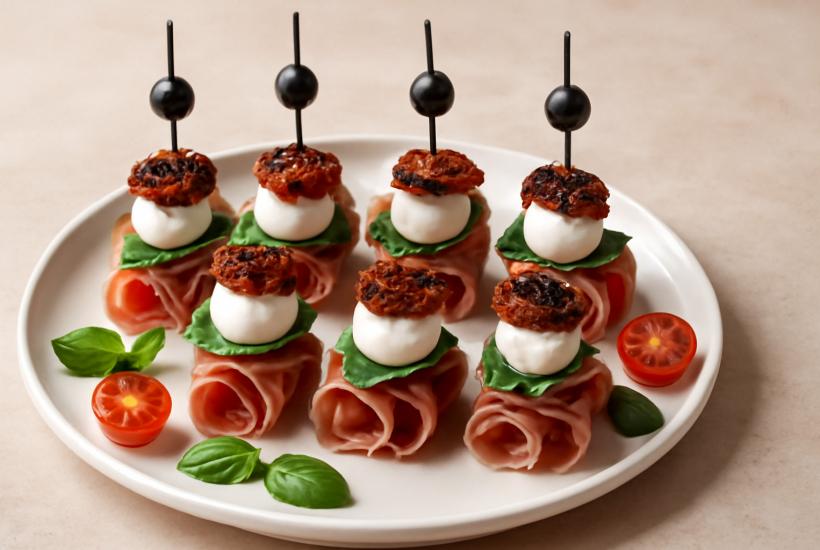 Канапе с прошутто и моцареллой